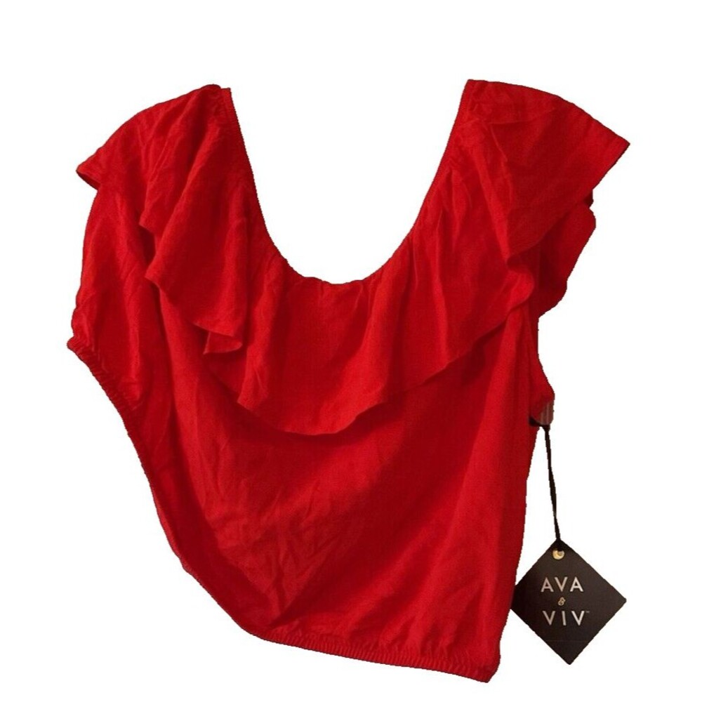 Ava & Viv Cold Shoulder Top Shirt Blouse Red Elastic Waist Beachy Edgy Cute NWT